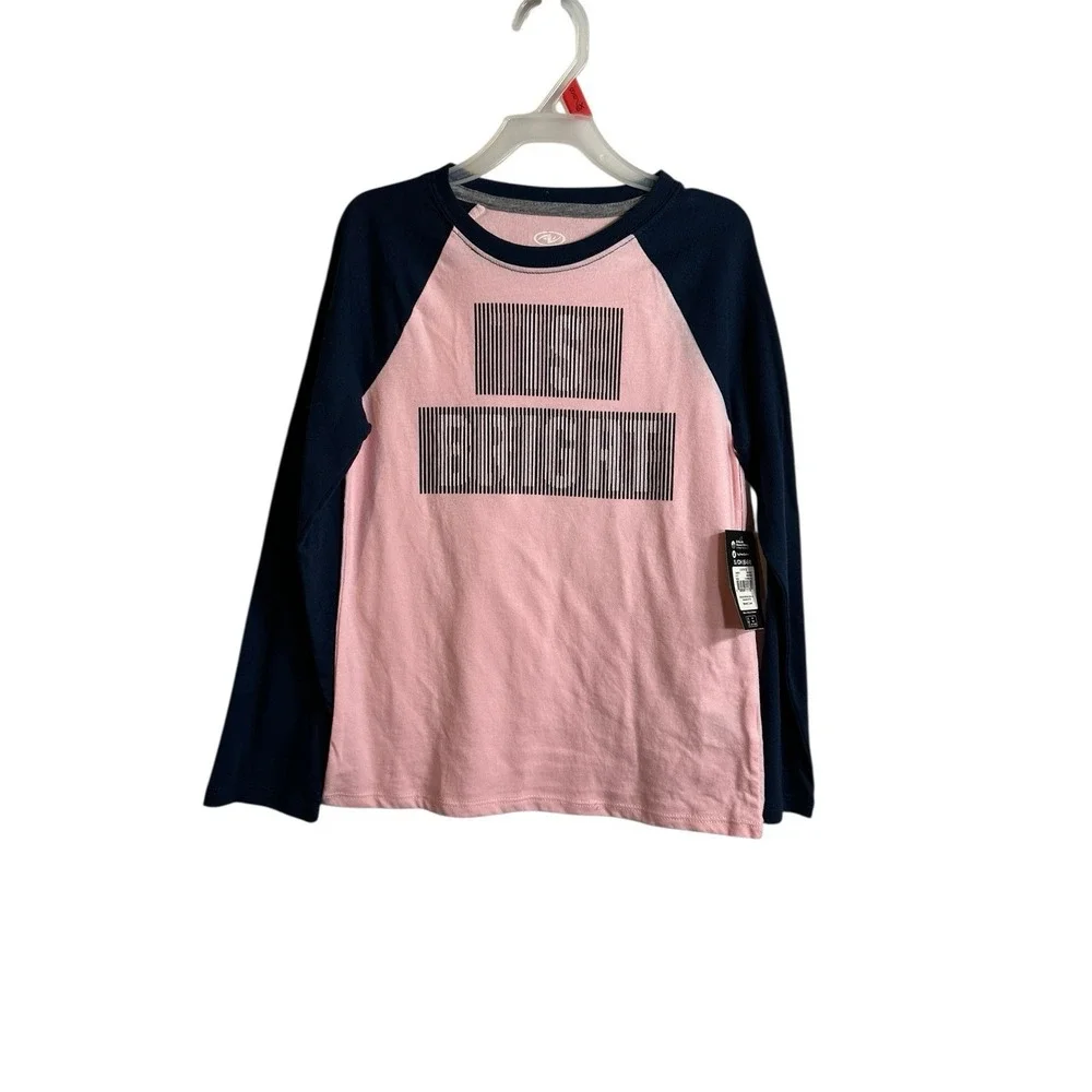 athletic works girls long sleeve pink & navy blue shirt top size SMALL 6 6X
